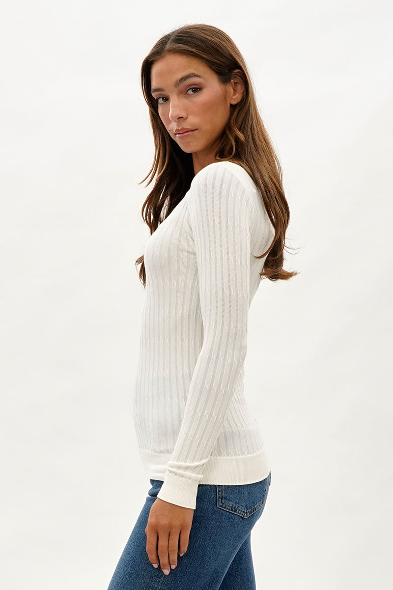International INC Company Ribbed V-Neck Long Sleeve Top - White - Womens Long Sleeve Tops - Fairweather