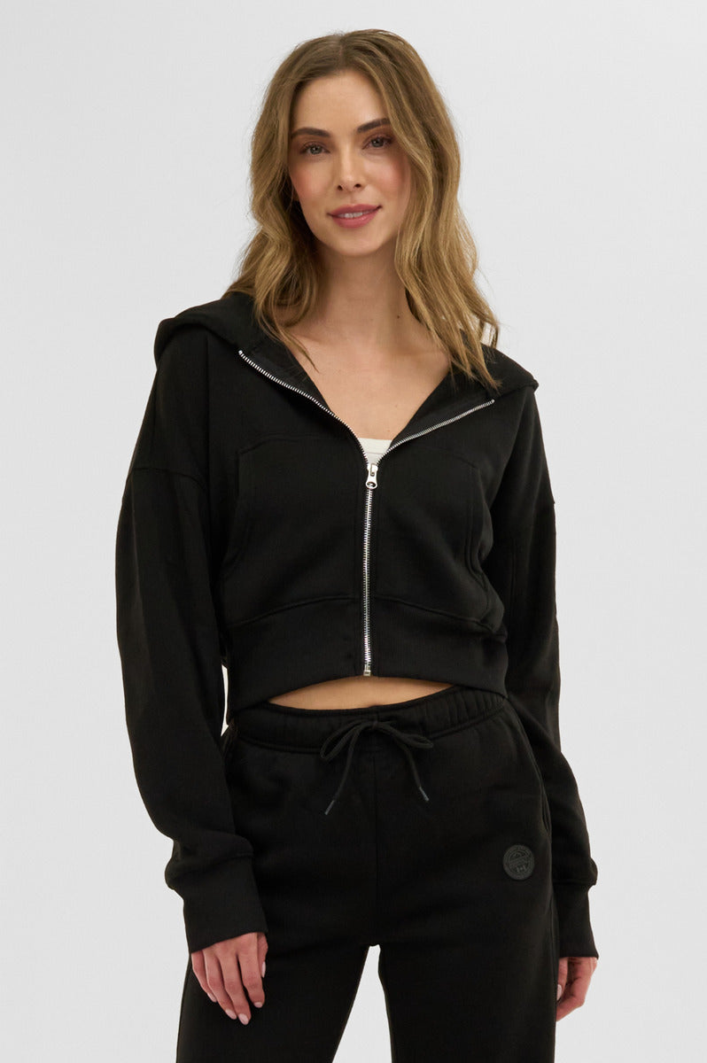 Fahrenheit Cropped Zip Up Hoodie - Black - Womens Hoodies & Sweatshirts - Fairweather