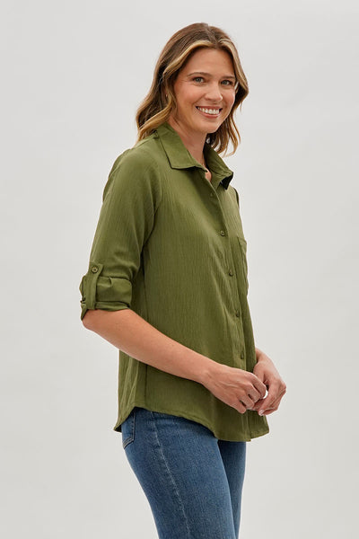 Stylexchange Vintage Classic Button Down Shirt - Olive - Womens Shirts & Blouses - Fairweather