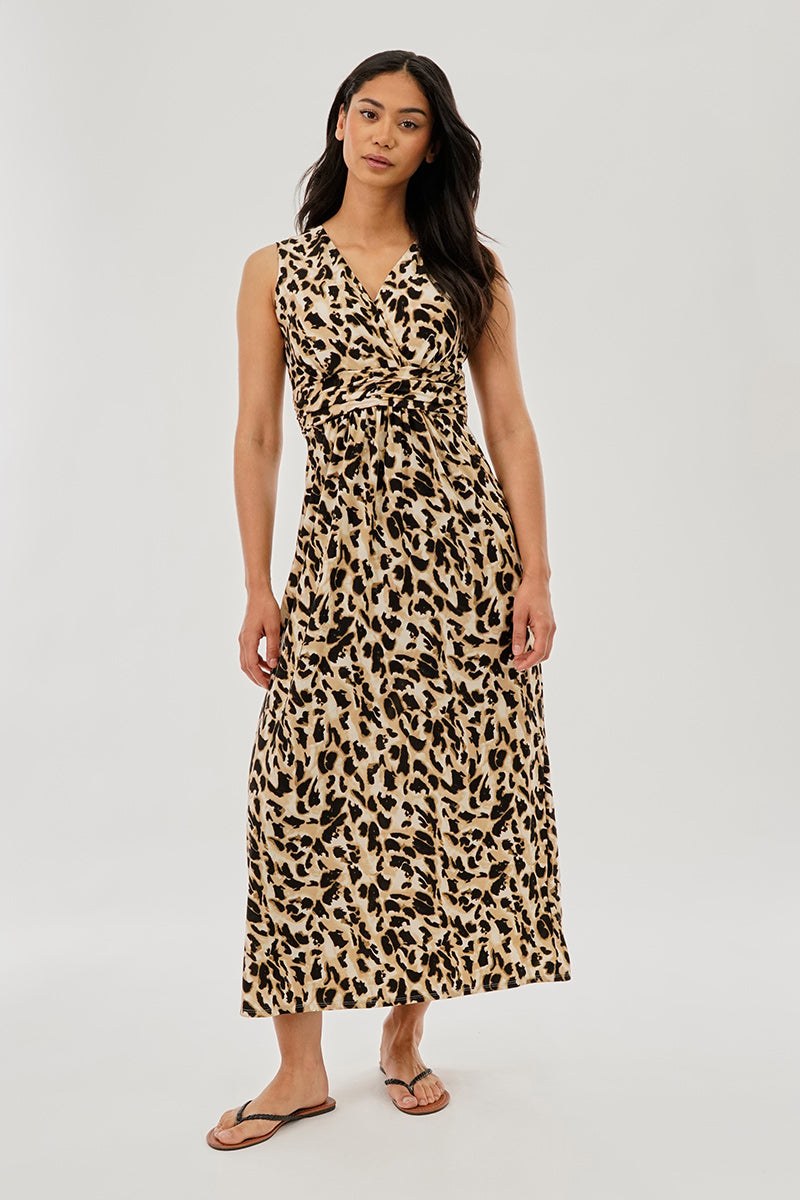 Beechers Brook Leopard Print V-Neck Maxi Dress - Beige - Womens Maxi Dresses - Fairweather
