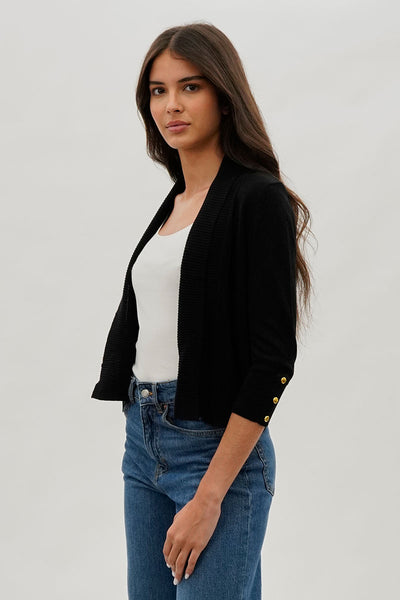 Beechers Brook 3/4 Sleeve Open Shrug Cardigan - Black - Womens Cardigans - Fairweather