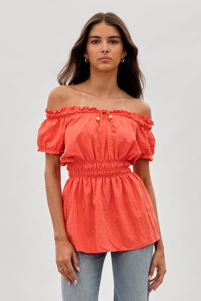Runaway Bay Cinched Short Sleeve Blouse - Coral - Womens Shirts & Blouses - Fairweather