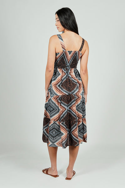 Limite Geometric Print Smocked Waist Maxi Dress - Black - Womens Maxi Dresses - Fairweather