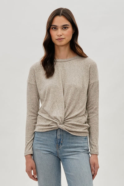 Fahrenheit Front Twist Drop Shoulder Long Sleeve Top - Cream - Womens Long Sleeve Tops - Fairweather