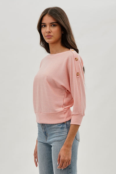 International INC Company Ribbed Button Detail Pullover Sweater - Pink - Womens Pullover Sweaters - Fairweather