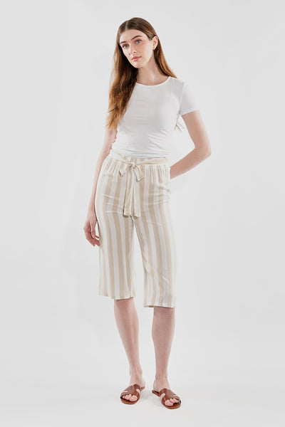 Stylexchange Striped Belted Culotte Pants - Beige - Womens Pants - Fairweather