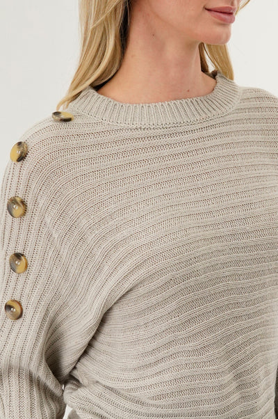International INC Company Ribbed Button Detail Pullover Sweater - Taupe - Womens Pullover Sweaters - Fairweather