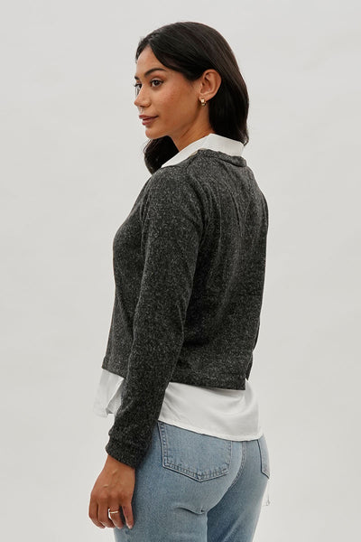 International INC Company Collared Pullover Sweater - Grey - Womens Pullover Sweaters - Fairweather