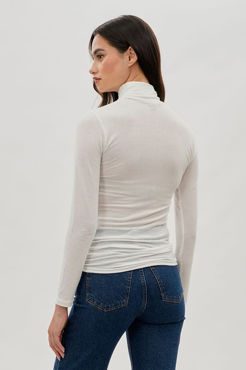 Magazine Cinched Side Turtleneck Long Sleeve Top - White - Womens Long Sleeve Tops - Fairweather