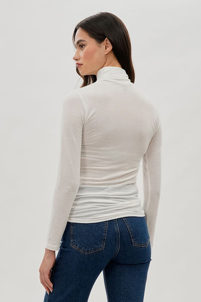 Magazine Cinched Side Turtleneck Long Sleeve Top - White - Womens Long Sleeve Tops - Fairweather