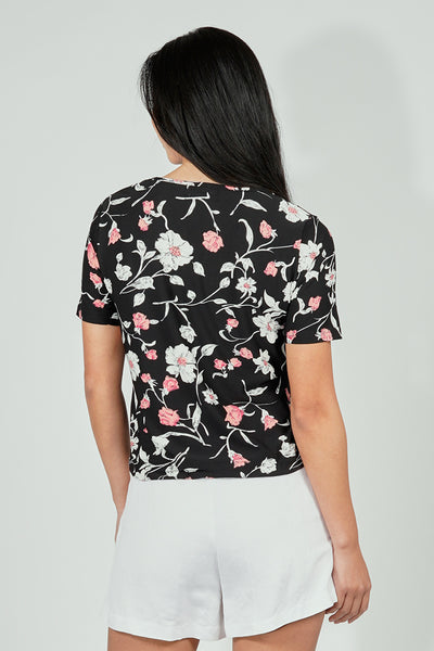 International INC Company Floral Drawstring Detail Tee - Black - Womens Tees & Tank Tops - Fairweather