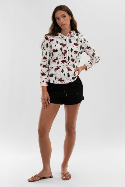 Canada Weather Gear Winter Print Hooded Pajama Top - White - Womens Pajamas - Fairweather