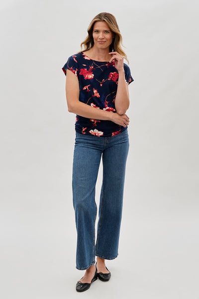 International INC Company Floral Ruched Side Blouse - Navy - Womens Shirts & Blouses - Fairweather