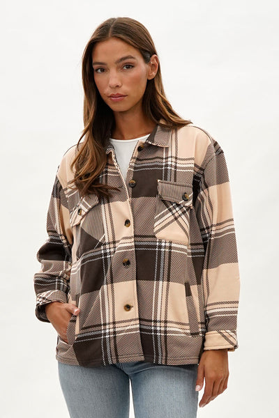 Canada Weather Gear Plaid Button Up Lightweight Jacket - Beige - Womens Lightweight Jackets - Fairweather
