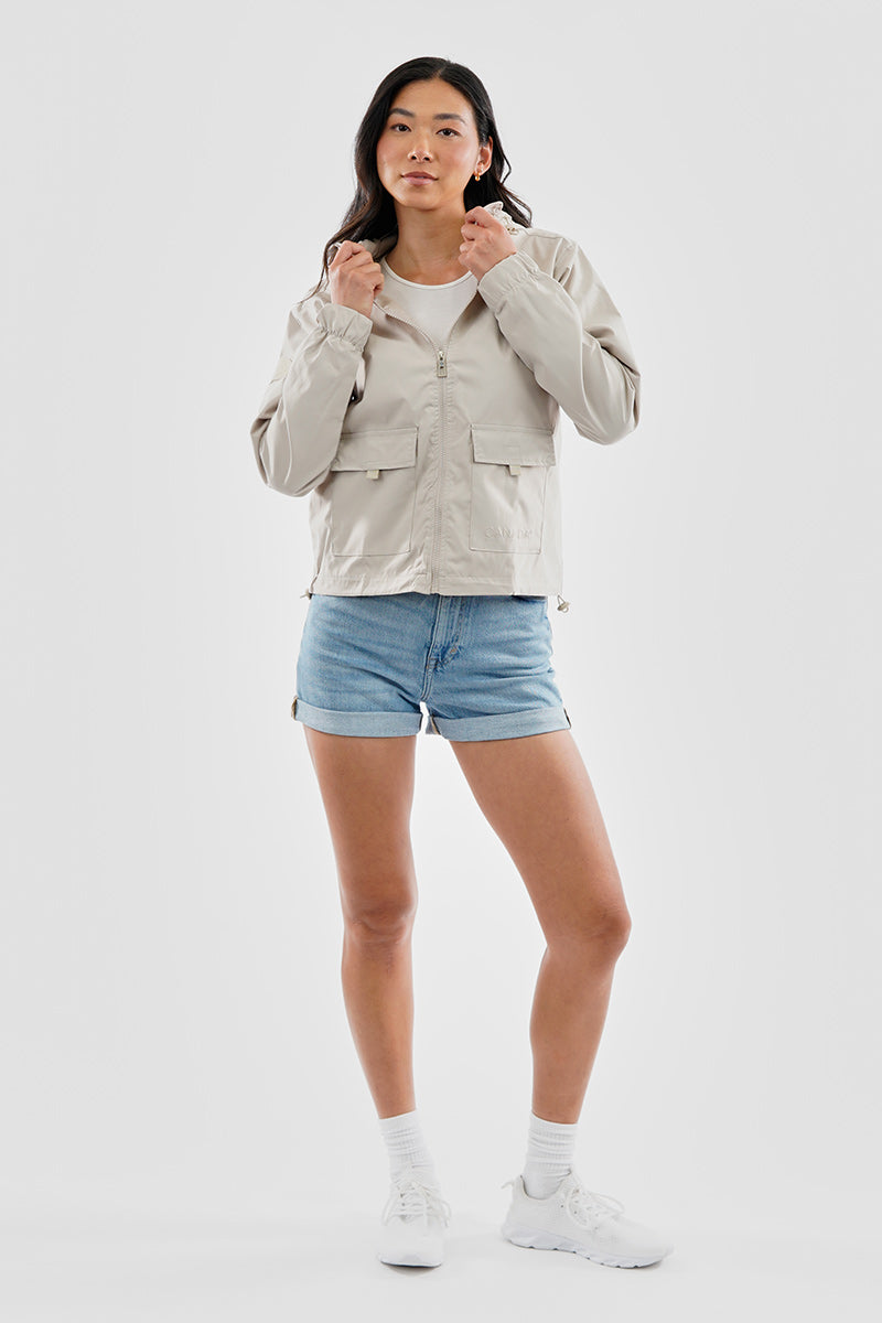 Canada Weather Gear Cropped Coated Microfibre Lightweight Jacket - Cream - Womens Lightweight Jackets - Fairweather