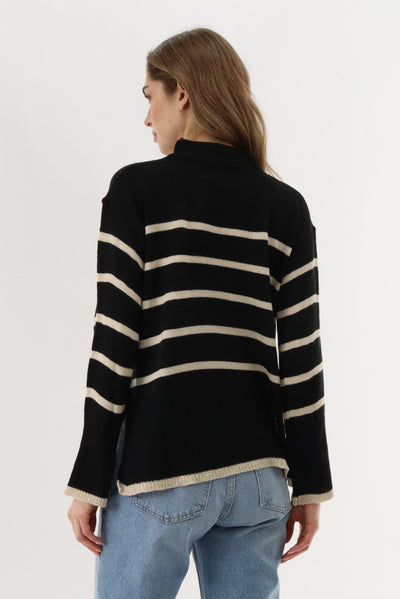 Beechers Brook Striped Knit Pullover Sweater - Black - Womens Pullover Sweaters - Fairweather