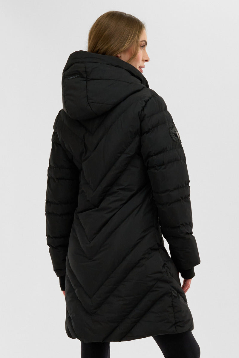 Canada Weather Gear Chevron Quilted Long Parka Jacket - Black - Womens Parka Jackets - Fairweather