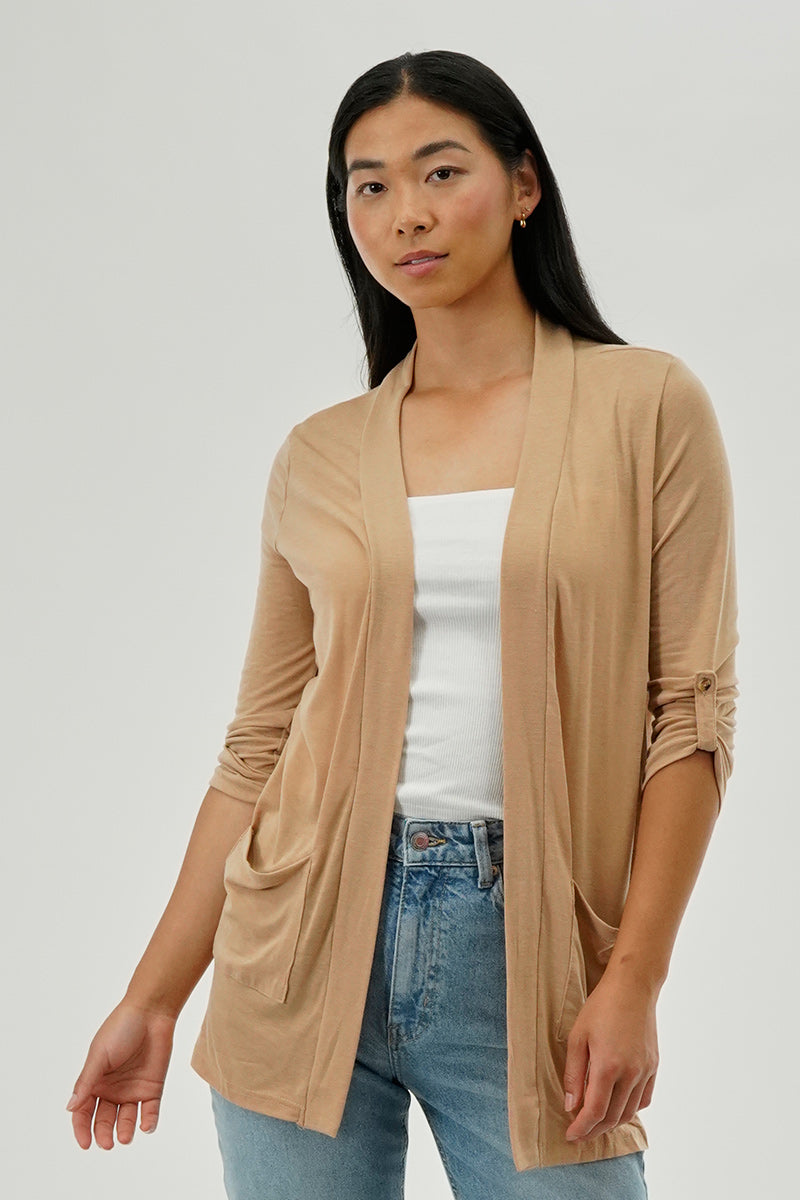 Fahrenheit Lightweight Wrap Cardigan - Camel - Womens Cardigans - Fairweather