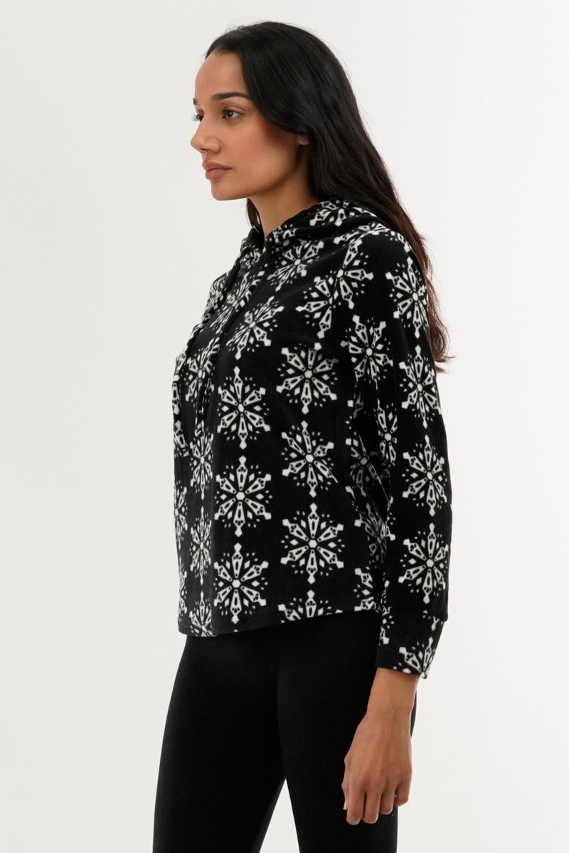 Canada Weather Gear Festive Print Hooded Pajama Top - Black - Womens Pajamas - Fairweather