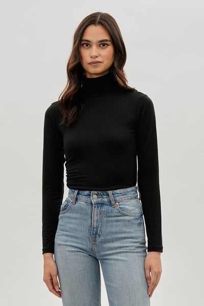 Magazine Cinched Side Turtleneck Long Sleeve Top - Black - Womens Long Sleeve Tops - Fairweather