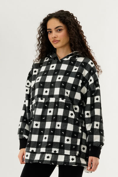 Canada Weather Gear Plaid Oversided Hooded Pajama Top - Black - Womens Pajamas - Fairweather