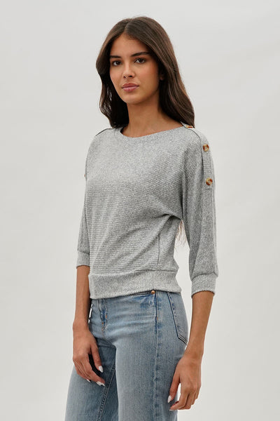 International INC Company Ribbed Button Detail Pullover Sweater - Grey - Womens Pullover Sweaters - Fairweather