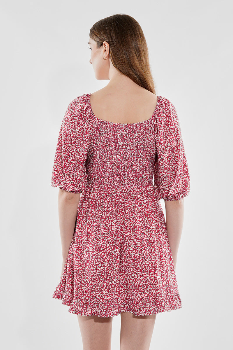 Beechers Brook Floral Puff Sleeve Smocked Day Dress - Pink