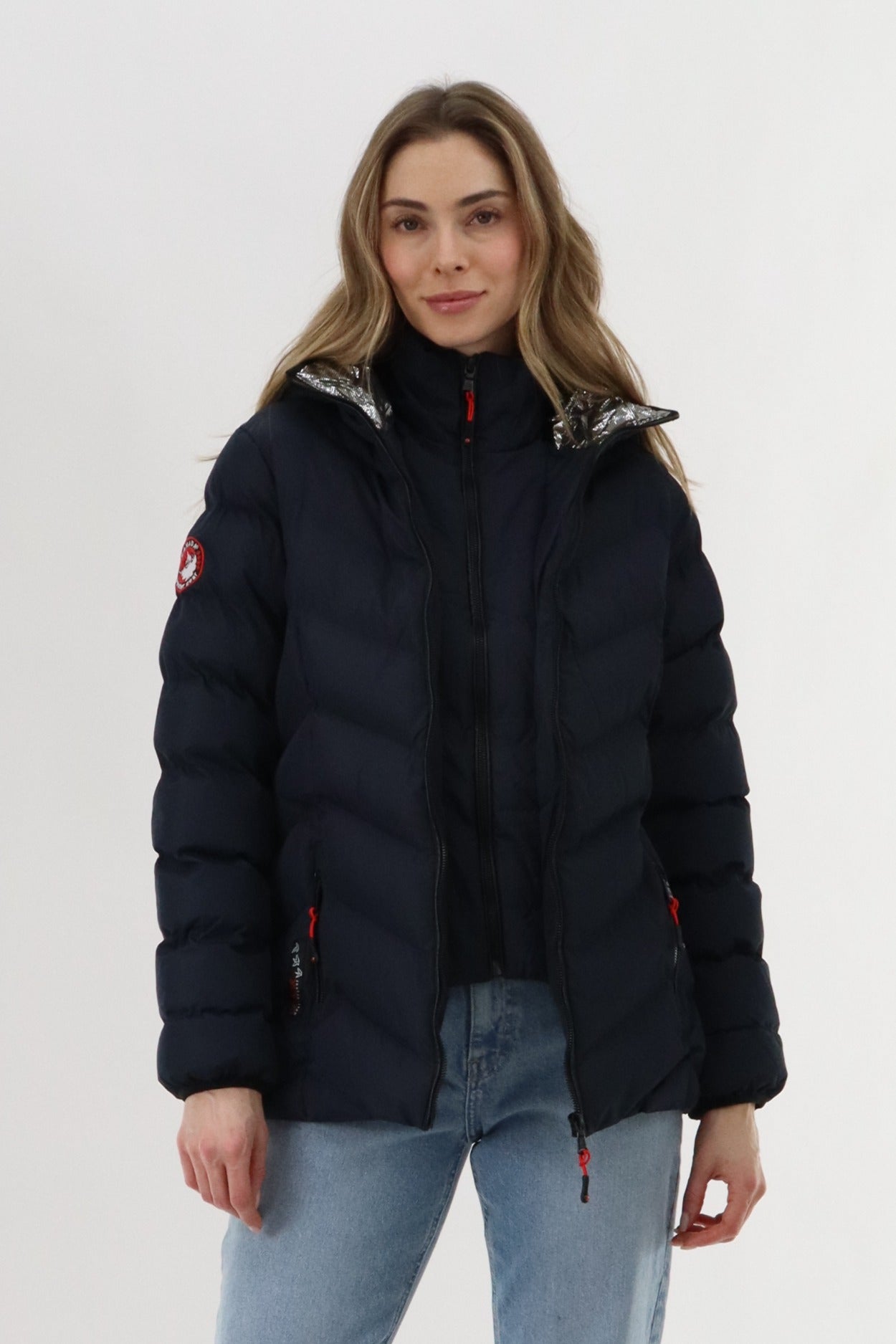 Canada Weather Gear Quilted Puffer Double Zip Bomber Jacket - Navy - Womens Bomber Jackets - Fairweather