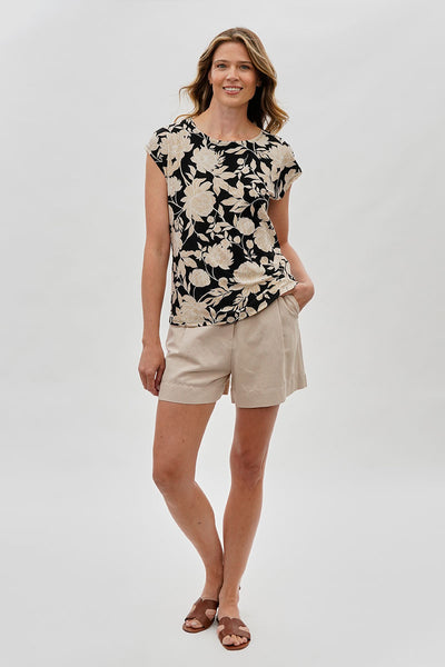 Beechers Brook Floral Cap Sleeve Blouse - Black - Womens Shirts & Blouses - Fairweather