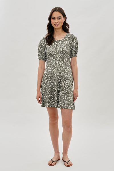 Costa Blanca Floral Puff Sleeve Day Dress - Olive - Womens Day Dresses - Fairweather