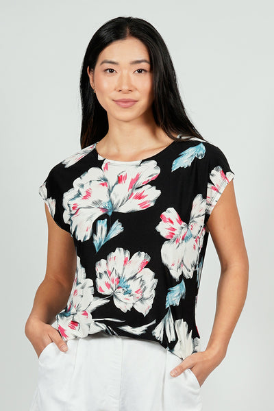 Beechers Brook Floral Circle Neck Tee - Black - Womens Tees & Tank Tops - Fairweather