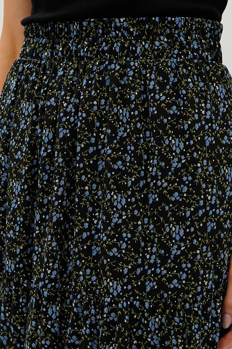 Costa Blanca Floral Tiered Chiffon Maxi Skirt - Black - Womens Skirts - Fairweather
