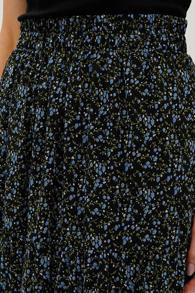 Costa Blanca Floral Tiered Chiffon Maxi Skirt - Black - Womens Skirts - Fairweather