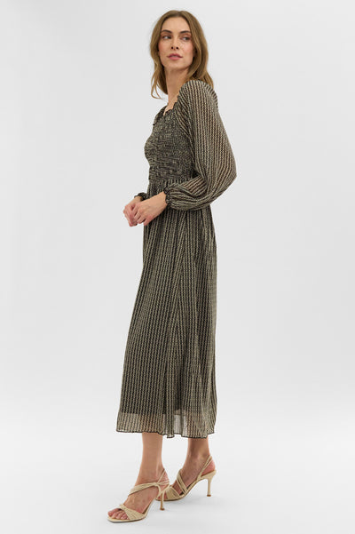 Costa Blanca Long Sleeve Smocked Maxi Dress - Black - Womens Maxi Dresses - Fairweather