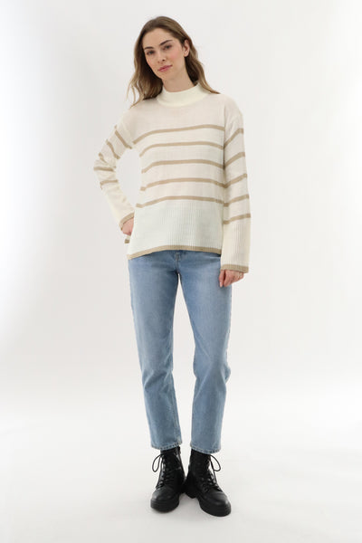 Beechers Brook Striped Knit Pullover Sweater - Cream - Womens Pullover Sweaters - Fairweather