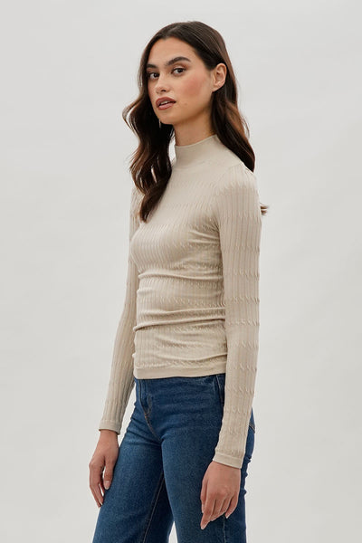 International INC Company Ribbed Mock Neck Long Sleeve Top - Cream - Womens Long Sleeve Tops - Fairweather
