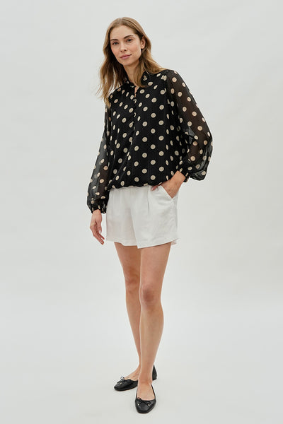 Costa Blanca Polka Dot Long Sleeve Blouse - Black - Womens Shirts & Blouses - Fairweather