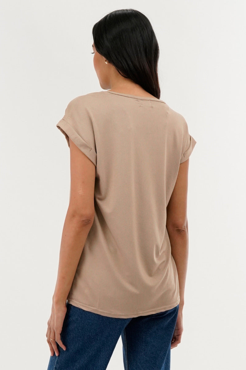 International INC Company Shoulder Lace Up Tee - Taupe - Womens Tees & Tank Tops - Fairweather