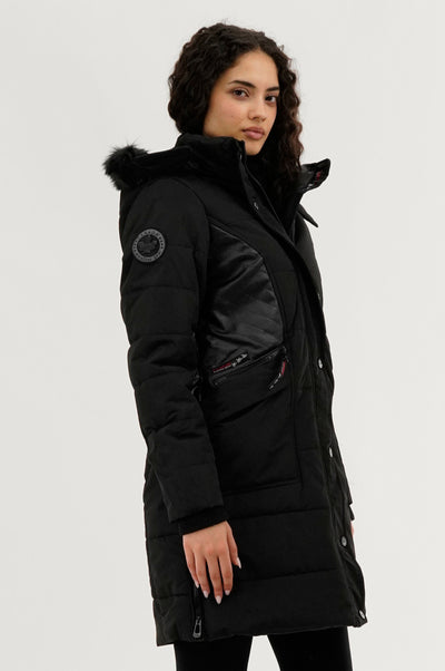 Canada Weather Gear Vegan Leather Insert Parka Jacket - Black