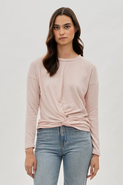 Fahrenheit Front Twist Drop Shoulder Long Sleeve Top - Blush - Womens Long Sleeve Tops - Fairweather
