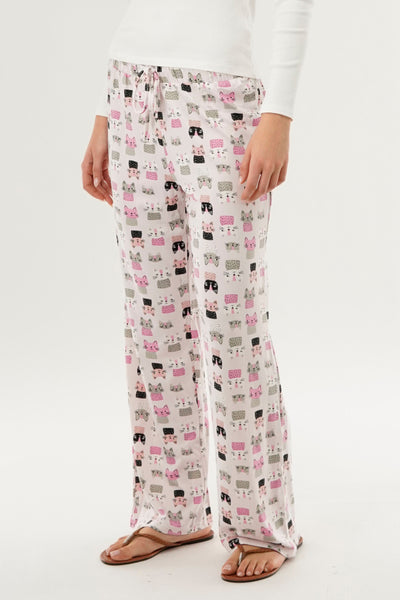 Canada Weather Gear Cat Print Wide Let Pajama Pants - Blush - Womens Pajamas - Fairweather