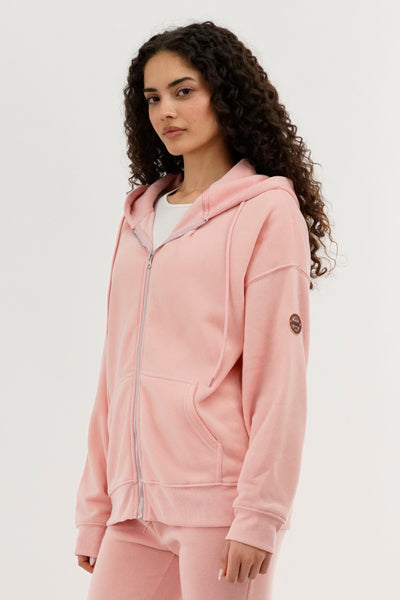 Fahrenheit Zip Up Drop Shoulder Hoodie - Pink