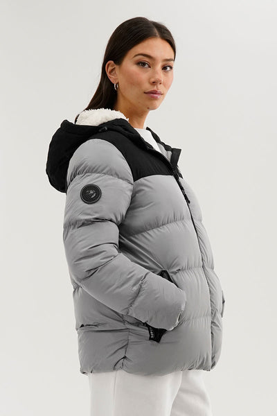 Super Triple Goose Colour Block Bomber Jacket - Grey - Womens Bomber Jackets - Fairweather