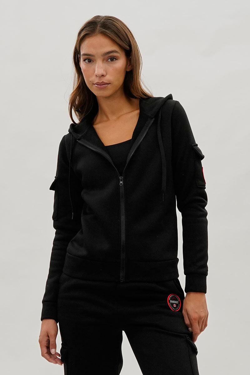 Sweat à capuche zippé Fahrenheit avec poche utilitaire - Noir