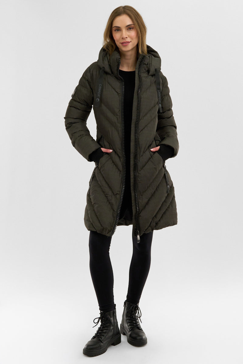 Canada Weather Gear Chevron Quilted Long Parka Jacket - Olive - Womens Parka Jackets - Fairweather