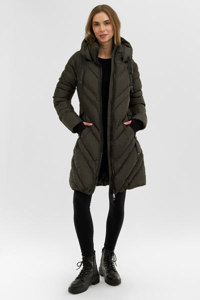 Canada Weather Gear Chevron Quilted Long Parka Jacket - Olive - Womens Parka Jackets - Fairweather