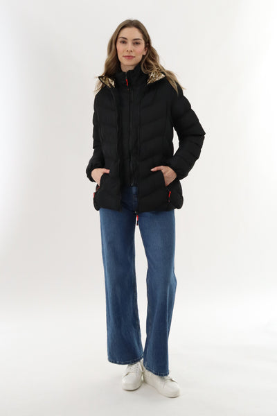 Canada Weather Gear Quilted Puffer Double Zip Bomber Jacket - Black - Womens Bomber Jackets - Fairweather