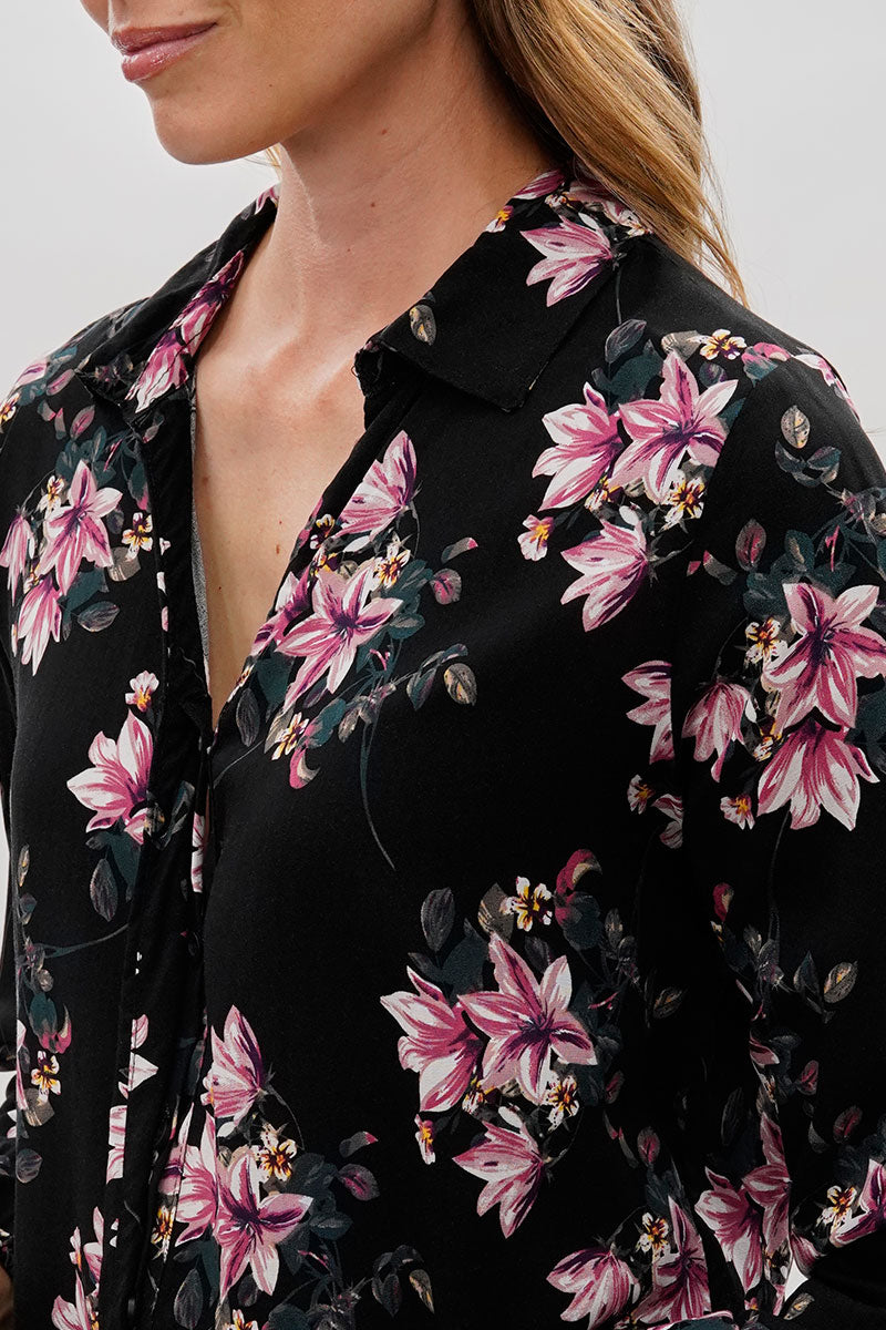 Beechers Brook Floral Button Down Blouse - Black - Womens Shirts & Blouses - Fairweather