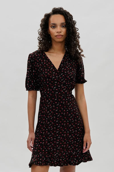 Beechers Brook Floral Crossover Day Dress - Black - Womens Day Dresses - Fairweather