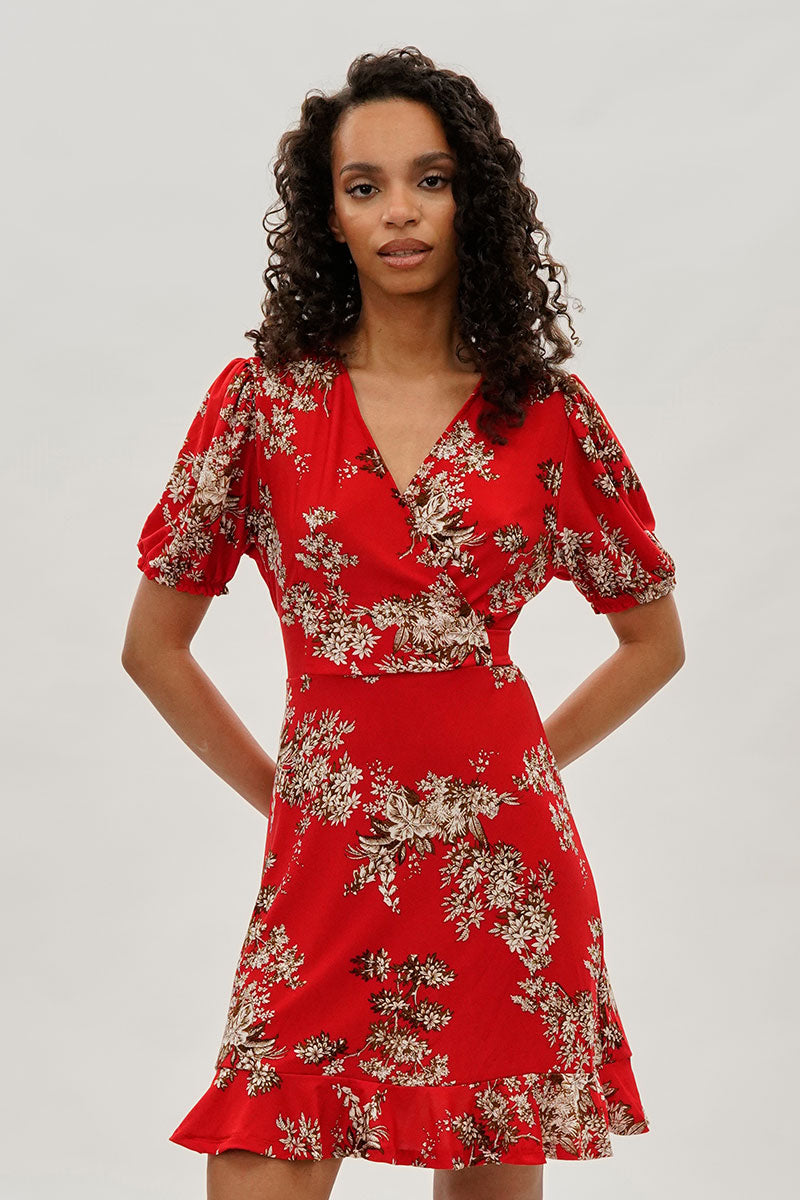 Beechers Brook Floral Crossover Day Dress - Coral - Womens Day Dresses - Fairweather
